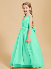 Tulle Junior Bridesmaid Dresses Satin Top Glamourous Bowknot Turquoise
