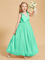 Tulle Junior Bridesmaid Dresses Satin Top Glamourous Bowknot Turquoise