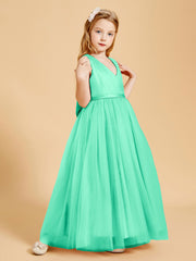 Tulle Junior Bridesmaid Dresses Satin Top Glamourous Bowknot Turquoise