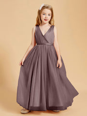Tulle Junior Bridesmaid Dresses Satin Top Glamourous Bowknot Vintage Mauve