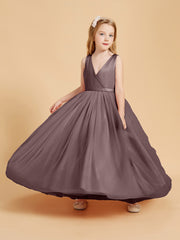 Tulle Junior Bridesmaid Dresses Satin Top Glamourous Bowknot Vintage Mauve
