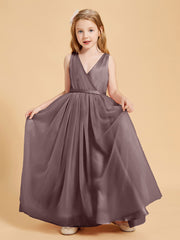 Tulle Junior Bridesmaid Dresses Satin Top Glamourous Bowknot Taupe