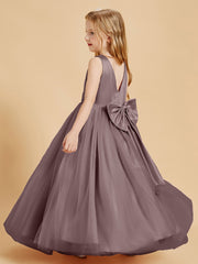 Tulle Junior Bridesmaid Dresses Satin Top Glamourous Bowknot Vintage Mauve