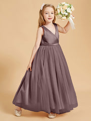 Tulle Junior Bridesmaid Dresses Satin Top Glamourous Bowknot Vintage Mauve