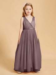 Tulle Junior Bridesmaid Dresses Satin Top Glamourous Bowknot Taupe