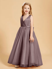 Tulle Junior Bridesmaid Dresses Satin Top Glamourous Bowknot Vintage Mauve