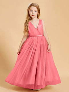 Tulle Junior Bridesmaid Dresses Satin Top Glamourous Bowknot Watermelon