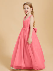 Tulle Junior Bridesmaid Dresses Satin Top Glamourous Bowknot Watermelon
