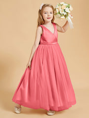Tulle Junior Bridesmaid Dresses Satin Top Glamourous Bowknot Watermelon