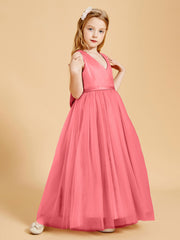 Tulle Junior Bridesmaid Dresses Satin Top Glamourous Bowknot Watermelon