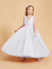 Tulle Junior Bridesmaid Dresses Satin Top Glamourous Bowknot White