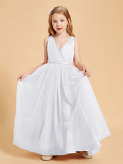 Tulle Junior Bridesmaid Dresses Satin Top Glamourous Bowknot White