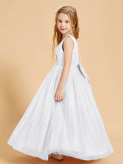 Tulle Junior Bridesmaid Dresses Satin Top Glamourous Bowknot White