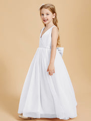 Tulle Junior Bridesmaid Dresses Satin Top Glamourous Bowknot White