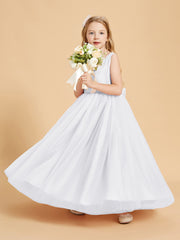 Tulle Junior Bridesmaid Dresses Satin Top Glamourous Bowknot White