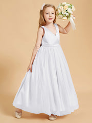 Tulle Junior Bridesmaid Dresses Satin Top Glamourous Bowknot White