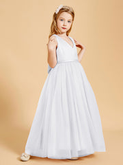 Tulle Junior Bridesmaid Dresses Satin Top Glamourous Bowknot White