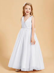 Tulle Junior Bridesmaid Dresses Satin Top Glamourous Bowknot White