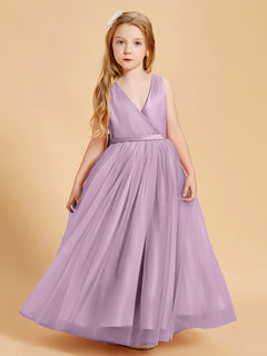 Tulle Junior Bridesmaid Dresses Satin Top Glamourous Bowknot Wisteria