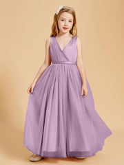 Tulle Junior Bridesmaid Dresses Satin Top Glamourous Bowknot Wisteria