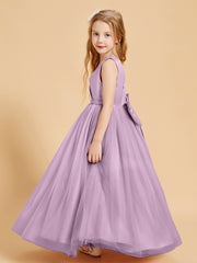 Tulle Junior Bridesmaid Dresses Satin Top Glamourous Bowknot Wisteria