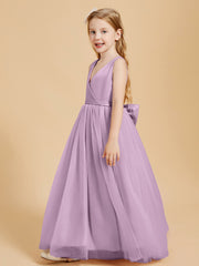 Tulle Junior Bridesmaid Dresses Satin Top Glamourous Bowknot Wisteria