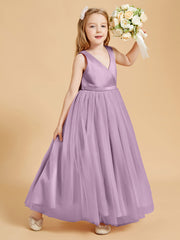 Tulle Junior Bridesmaid Dresses Satin Top Glamourous Bowknot Wisteria