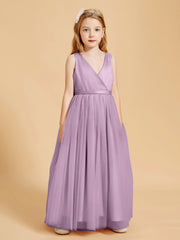Tulle Junior Bridesmaid Dresses Satin Top Glamourous Bowknot Wisteria
