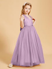 Tulle Junior Bridesmaid Dresses Satin Top Glamourous Bowknot Wisteria