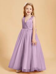 Tulle Junior Bridesmaid Dresses Satin Top Glamourous Bowknot Wisteria
