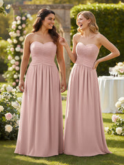 Sweetheart Strapless Chiffon Bridesmaid Dress-Dusty Rose