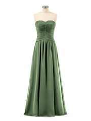 Sweetheart Strapless Chiffon Bridesmaid Dress-Olive Green
