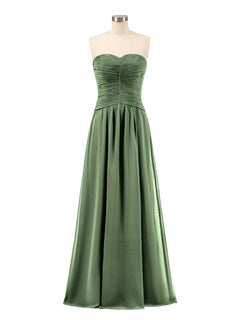 Sweetheart Strapless Chiffon Bridesmaid Dress-Olive Green