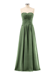 Sweetheart Strapless Chiffon Bridesmaid Dress-Olive Green Plus Size