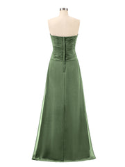 Sweetheart Strapless Chiffon Bridesmaid Dress-Olive Green