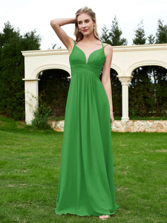 Floor Length V Neck Chiffon Bridesmaid Gown Green