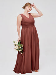 V Neckline Floor Length Chiffon Dresses Terracotta