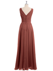 V Neckline Floor Length Chiffon Dresses Terracotta