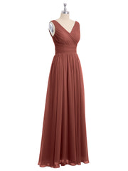 V Neckline Floor Length Chiffon Dresses Terracotta