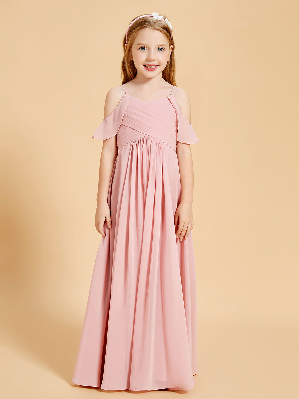 One Shoulder Pleated Junior Bridesmaid Dress With Flowers Cabernet main image 1