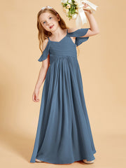 Off the Shoulder Bridesmaid Dresses for Juniors Slate Blue