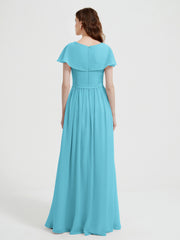 Cap Sleeves Long Chiffon Dresses with Slit-Pool