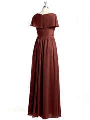 Cap Sleeves Long Chiffon Dresses with Slit-Terracotta Plus Size