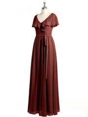 Cap Sleeves Long Chiffon Dresses with Slit-Terracotta Plus Size