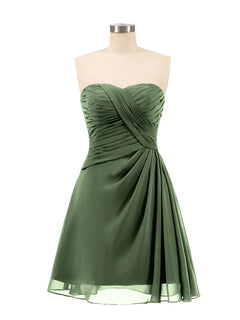 Strapless Short Summer Bridesmaid Dresses-Olive Green