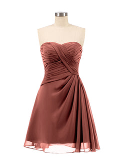 Strapless Short Summer Bridesmaid Dresses-Terracotta