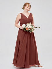 V-neck Chiffon Long Dress of Bridesmaids Terracotta