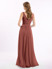 V-neck Chiffon Long Dress of Bridesmaids Terracotta