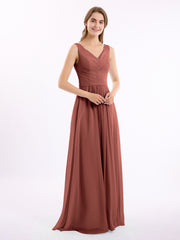 V-neck Chiffon Long Dress of Bridesmaids Terracotta