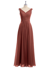 V-neck Chiffon Long Dress of Bridesmaids Terracotta